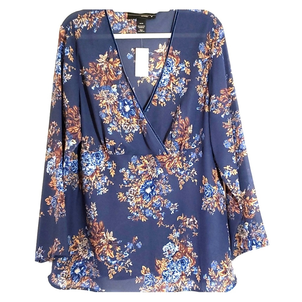 Blue and brown floral plus size blouse